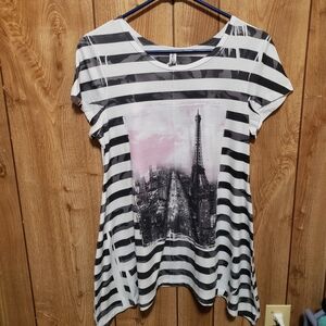 Womens Short Sleeve Top Lg Stripe Paris Graphic Center AllStar Clothing Scandi